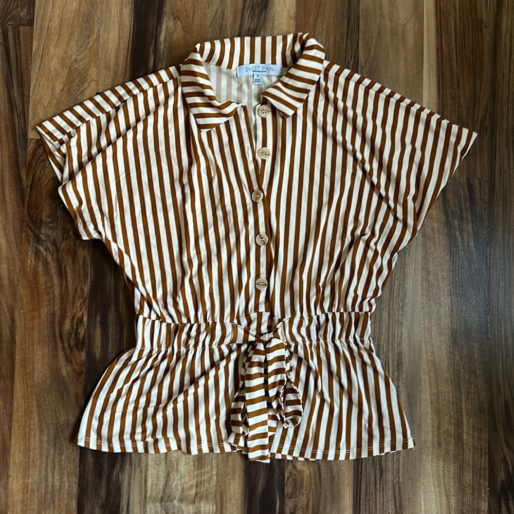 Sweet Rain Brown and White Striped Top